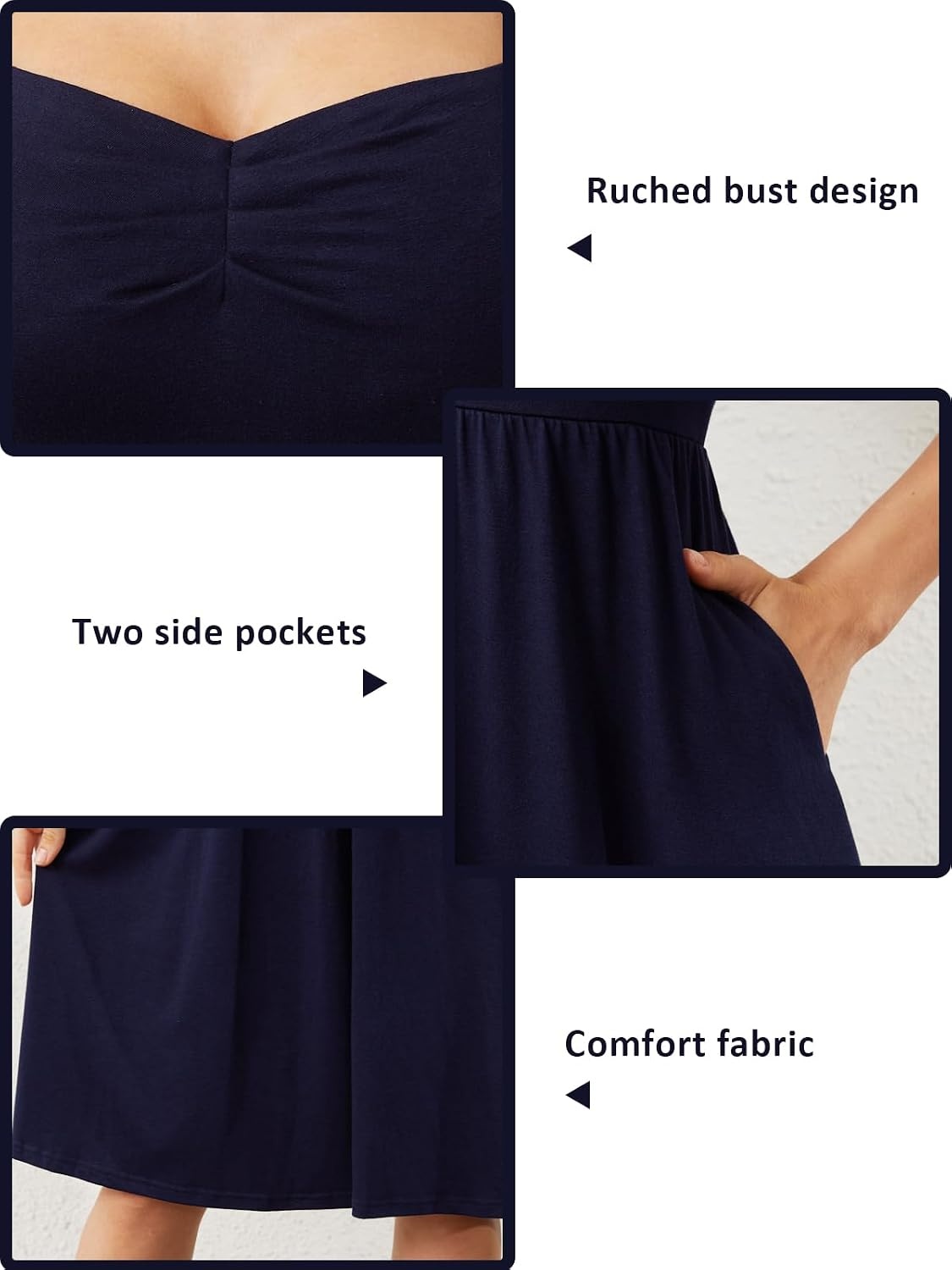 image:imageSureple Summer Dresses for Women 2025 Casual SweetheartNeck Empire Waist Swing Aline Spaghetti Strap Dress with PocketsAblack
