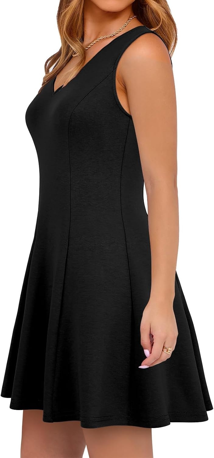 image:imageSureple Womens Cocktail Dresses ALine Flowy Mini Dress Summer 2025 V Neck Party Vacation Sleeveless Tank Graduation DressesAblack