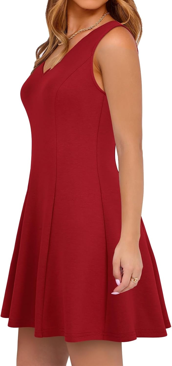 image:imageSureple Womens Cocktail Dresses ALine Flowy Mini Dress Summer 2025 V Neck Party Vacation Sleeveless Tank Graduation DressesAburgundy