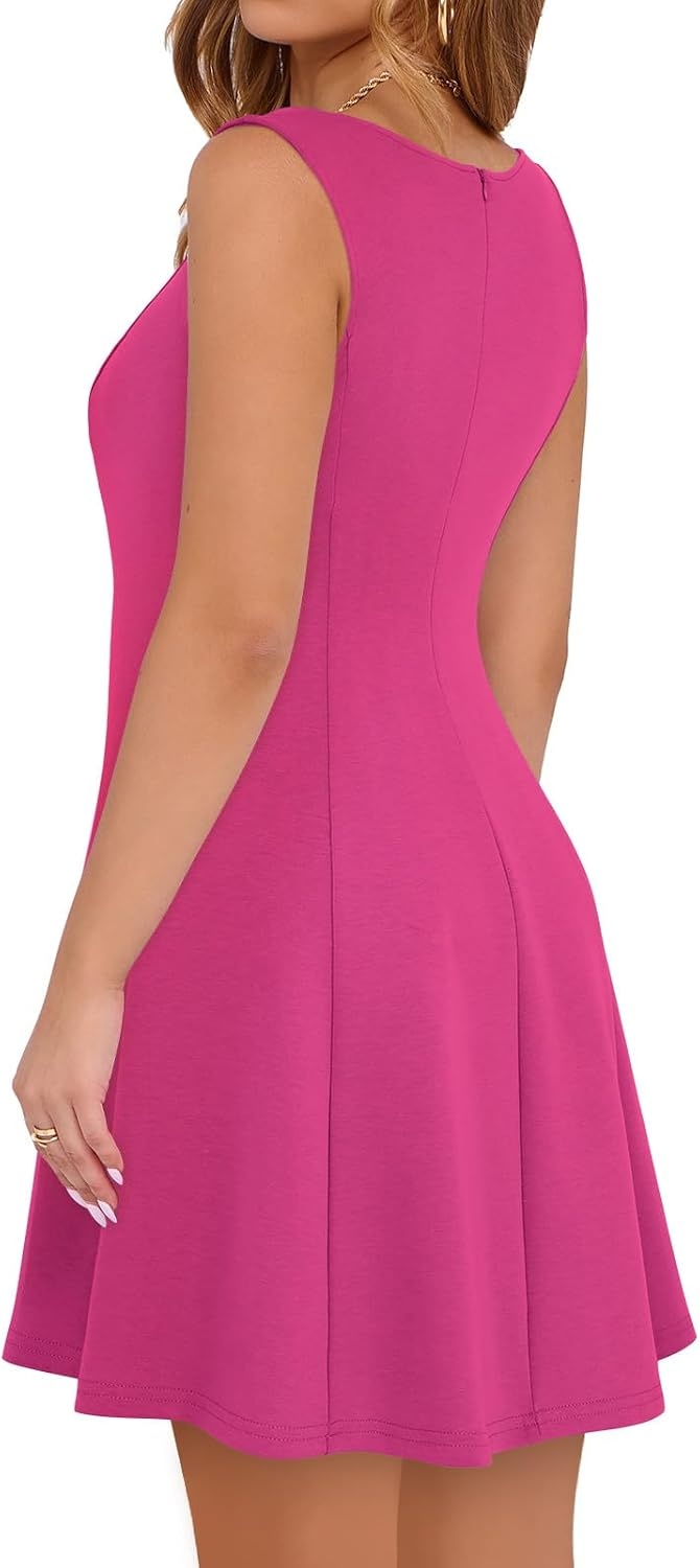 image:imageSureple Womens Cocktail Dresses ALine Flowy Mini Dress Summer 2025 V Neck Party Vacation Sleeveless Tank Graduation DressesAhot Pink