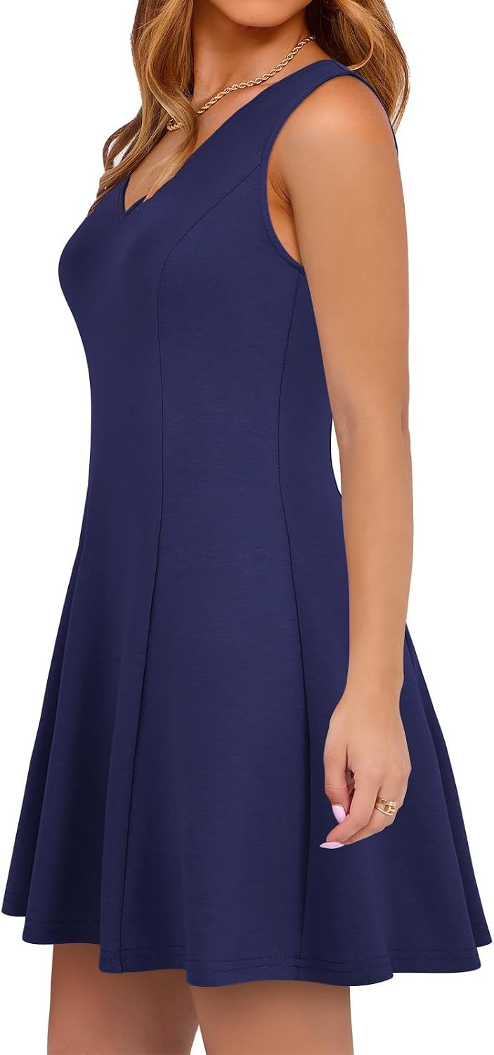 image:imageSureple Womens Cocktail Dresses ALine Flowy Mini Dress Summer 2025 V Neck Party Vacation Sleeveless Tank Graduation DressesAnavy