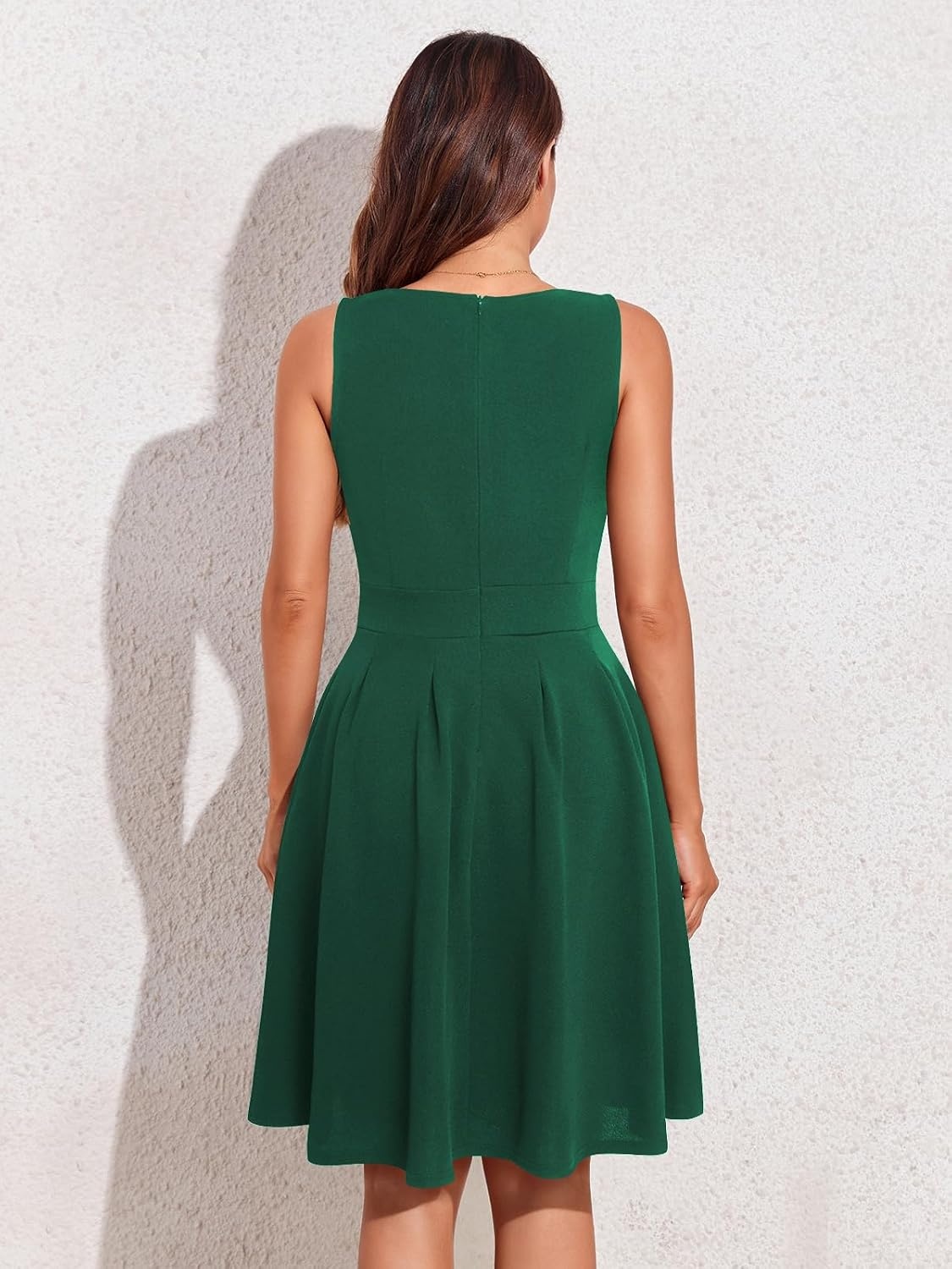 image:imageSureple Womens Retro Sleeveless Swing Casual Work Summer Party Dress with PocketsAdark Green