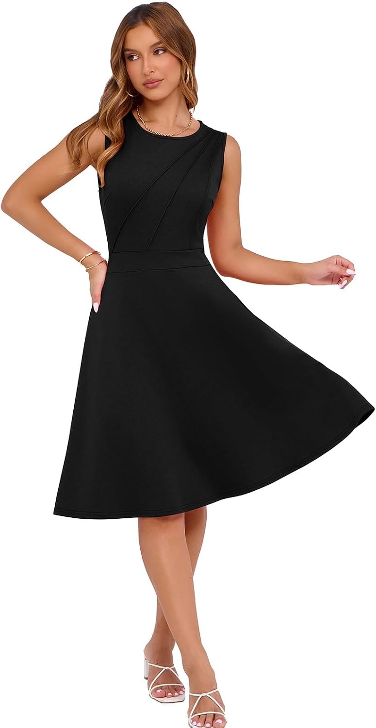 image:imageSureple Womens Summer Cocktail Dresses 2026 Sleeveless Casual Fitted Tank Beach Swing ALine SundressAblack