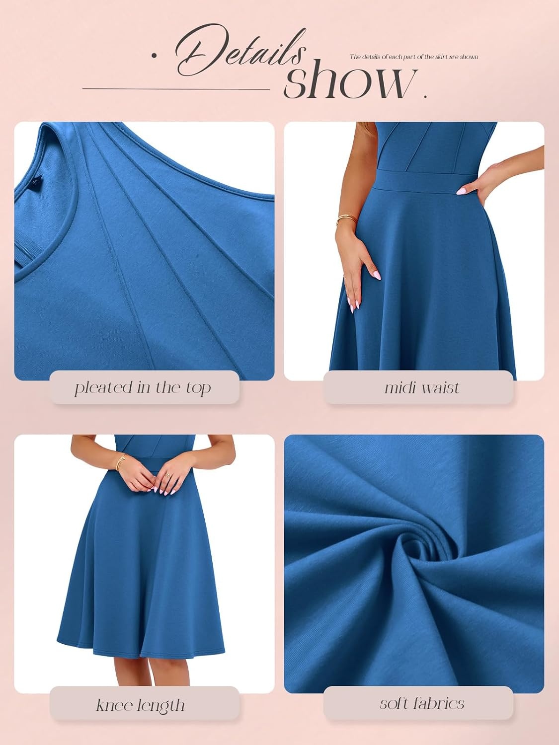 image:imageSureple Womens Summer Cocktail Dresses 2026 Sleeveless Casual Fitted Tank Beach Swing ALine SundressAblue