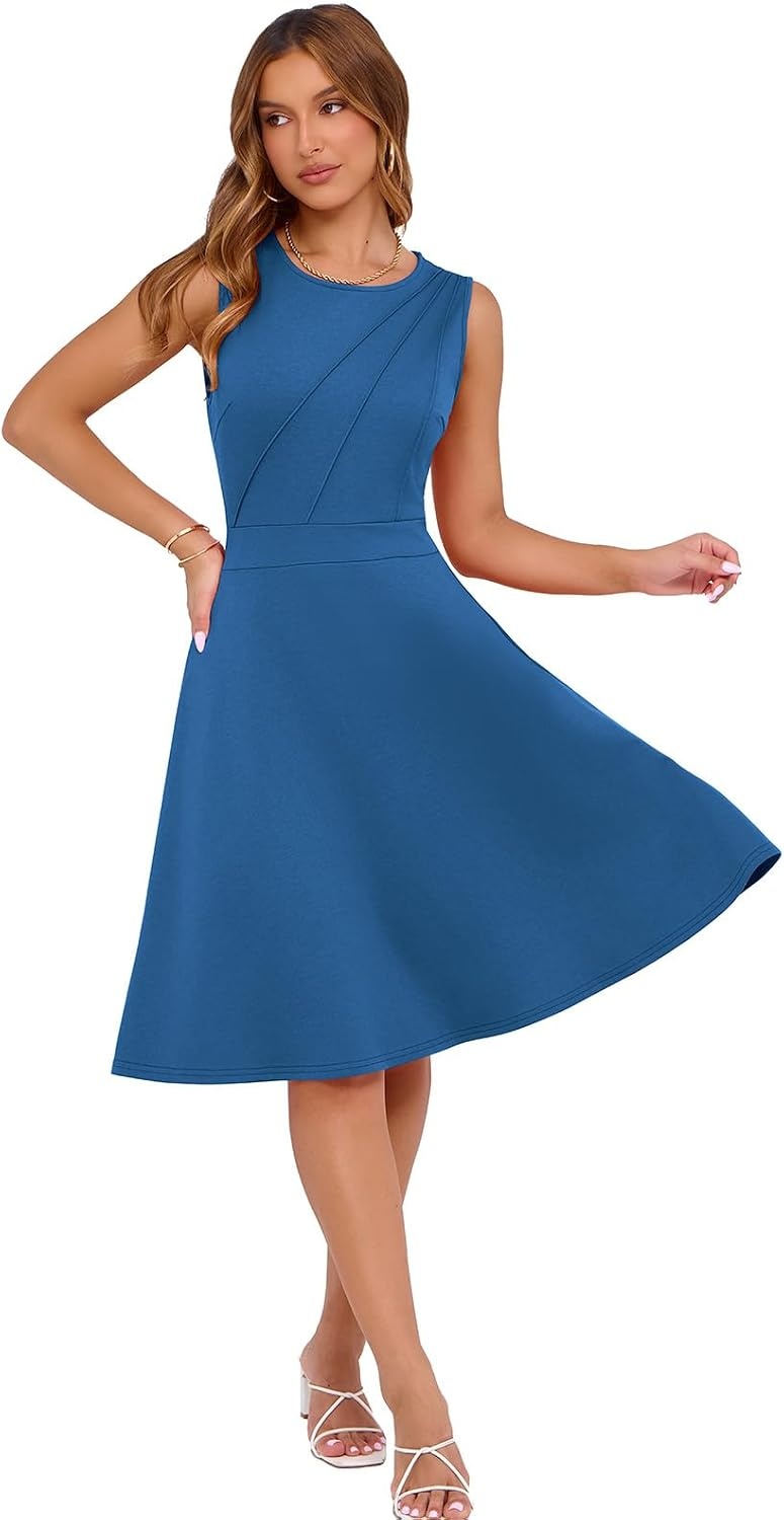 image:imageSureple Womens Summer Cocktail Dresses 2026 Sleeveless Casual Fitted Tank Beach Swing ALine SundressAblue