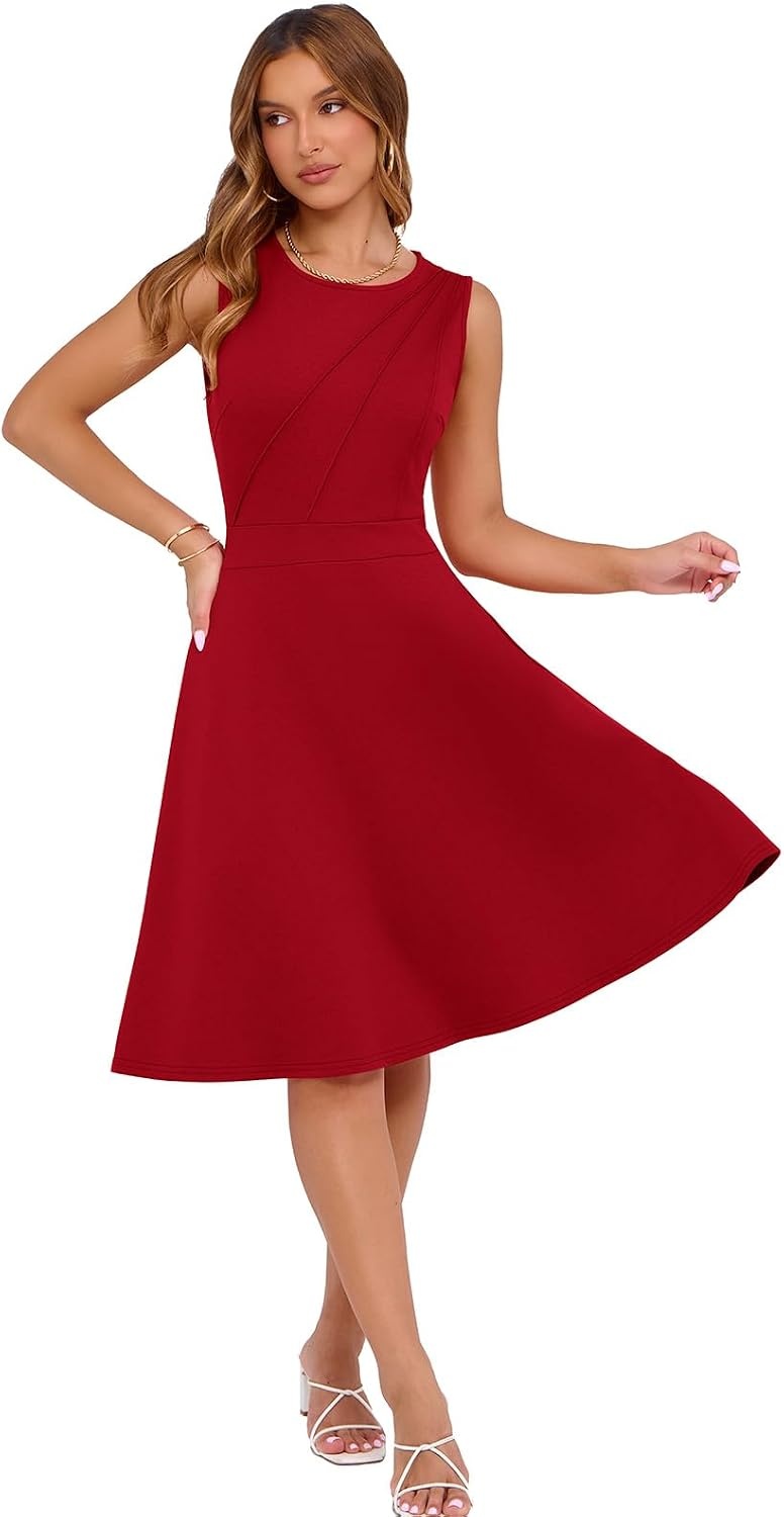 image:imageSureple Womens Summer Cocktail Dresses 2026 Sleeveless Casual Fitted Tank Beach Swing ALine SundressAburgundy