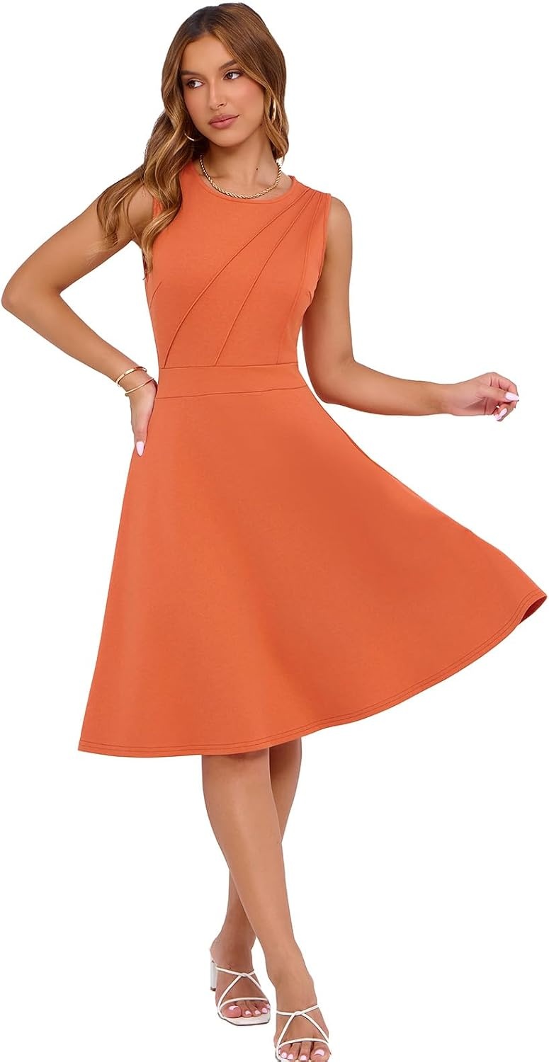 image:imageSureple Womens Summer Cocktail Dresses 2026 Sleeveless Casual Fitted Tank Beach Swing ALine SundressAorange