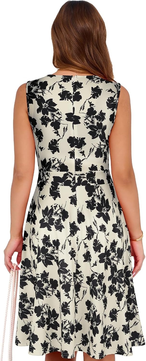 image:imageSureple Womens Summer Cocktail Dresses 2026 Sleeveless Casual Fitted Tank Beach Swing ALine SundressBbeige Black F 01