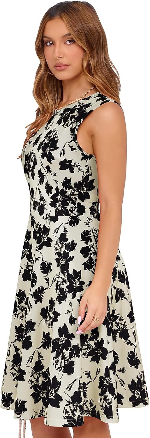image:imageSureple Womens Summer Cocktail Dresses 2026 Sleeveless Casual Fitted Tank Beach Swing ALine SundressBbeige Black F 01