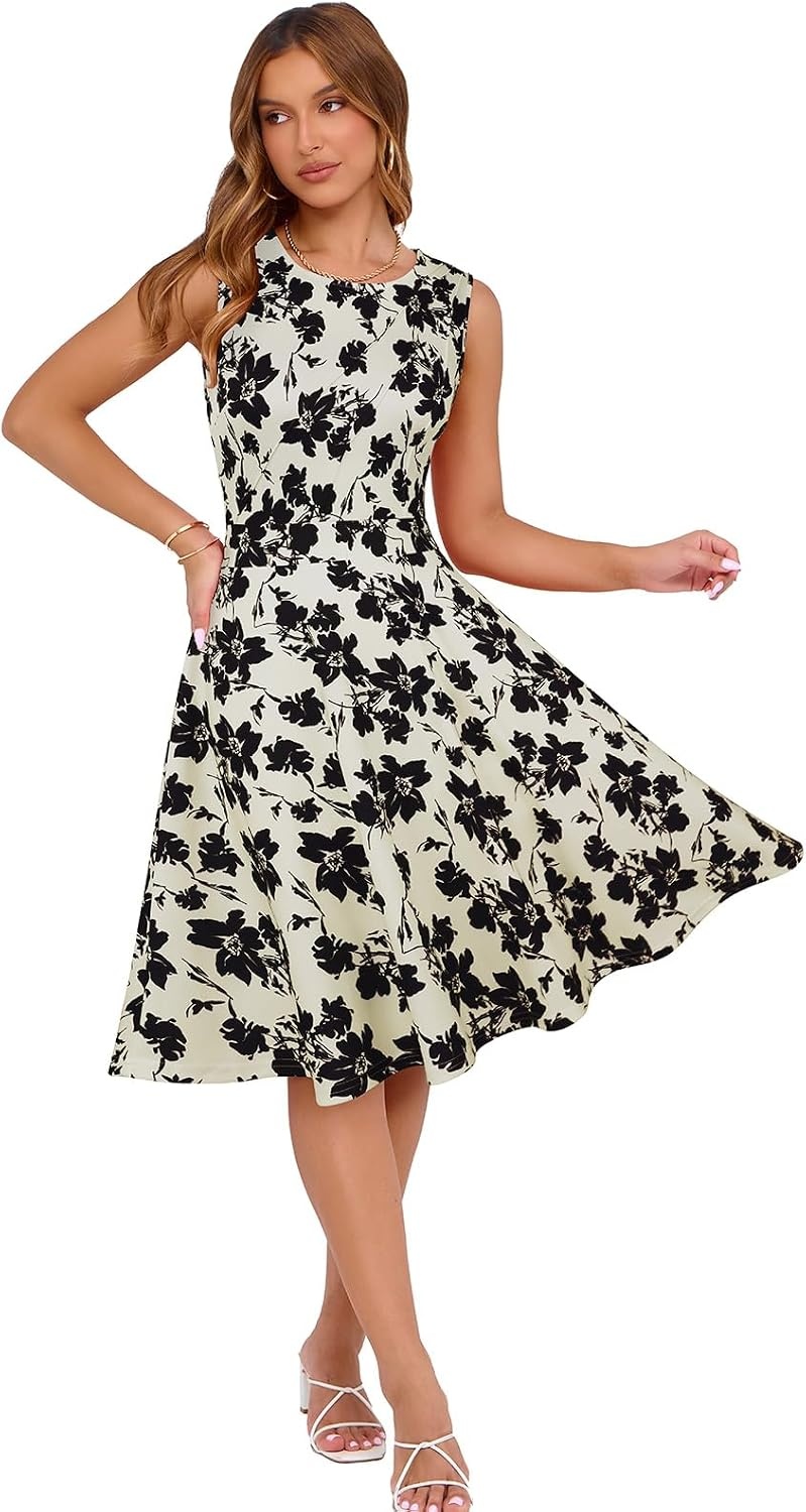 image:imageSureple Womens Summer Cocktail Dresses 2026 Sleeveless Casual Fitted Tank Beach Swing ALine SundressBbeige Black F 01