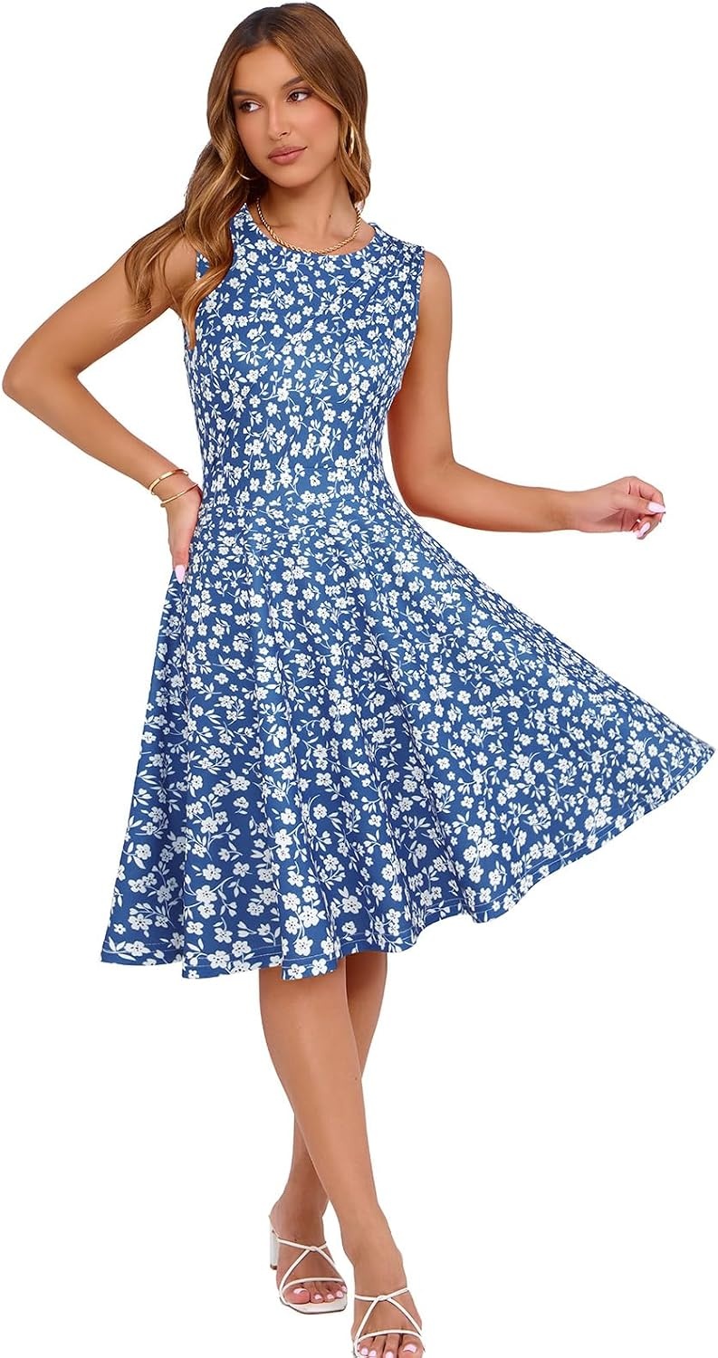 image:imageSureple Womens Summer Cocktail Dresses 2026 Sleeveless Casual Fitted Tank Beach Swing ALine SundressBnavy Floral 11
