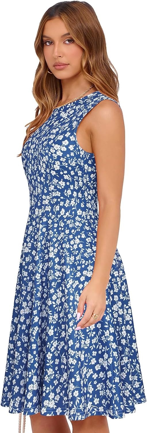 image:imageSureple Womens Summer Cocktail Dresses 2026 Sleeveless Casual Fitted Tank Beach Swing ALine SundressBnavy Floral 11