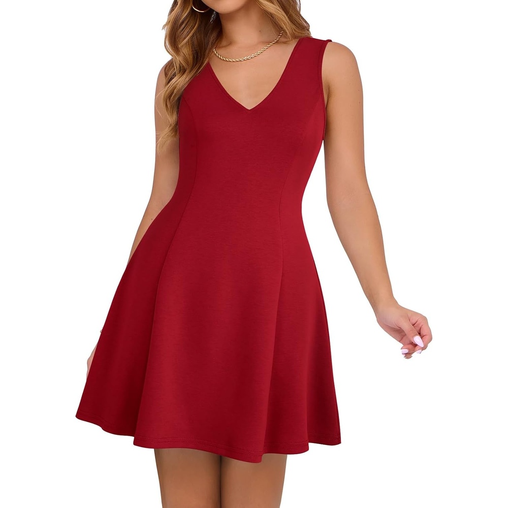 image:imageSureple Womens Cocktail Dresses ALine Flowy Mini Dress Summer 2025 V Neck Party Vacation Sleeveless Tank Graduation DressesAburgundy
