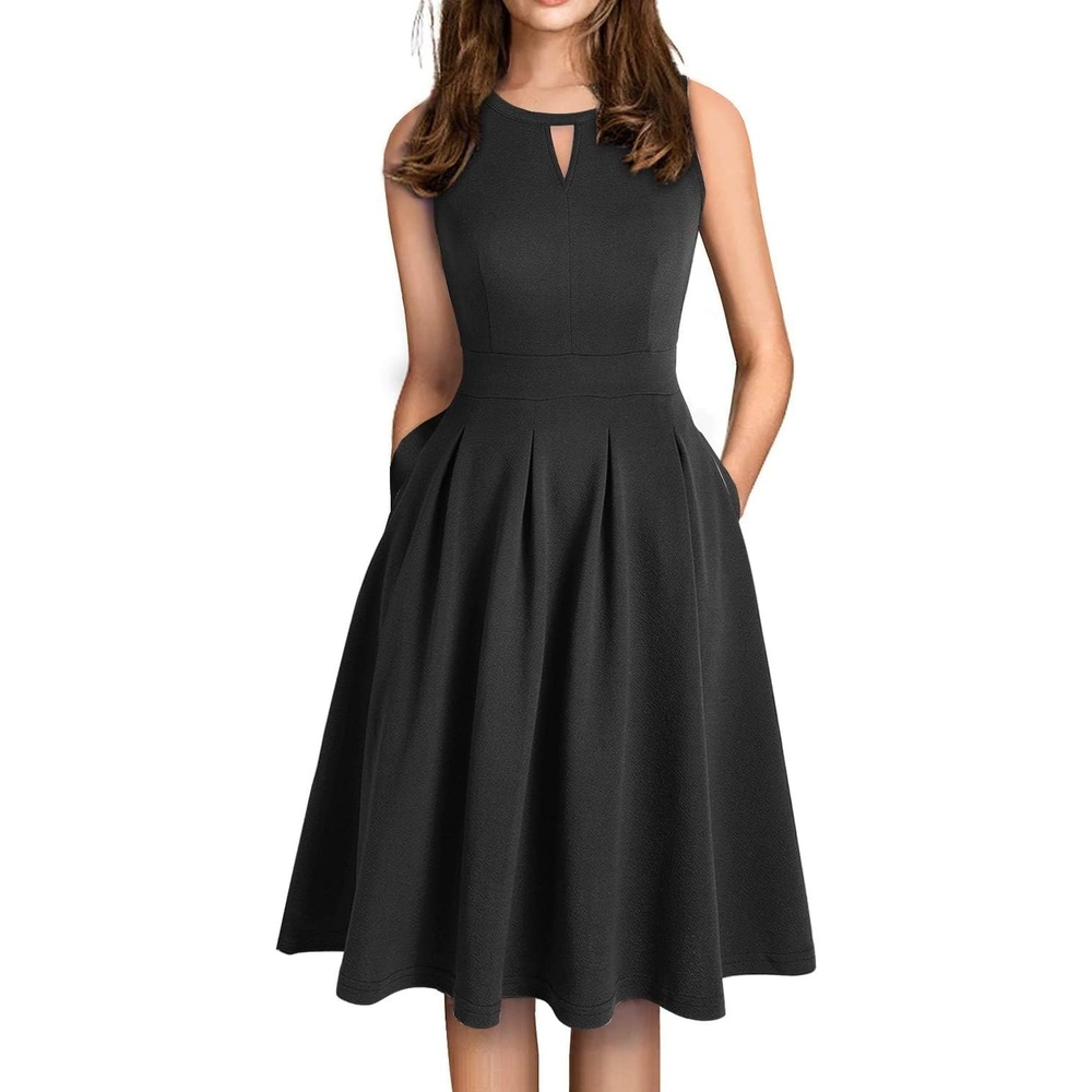 image:imageSureple Womens Retro Sleeveless Swing Casual Work Summer Party Dress with PocketsAblack