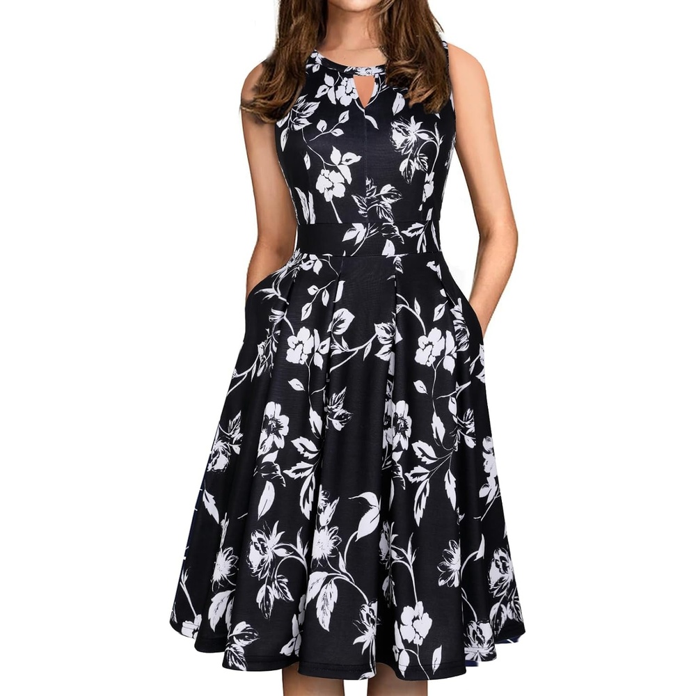 image:imageSureple Womens Retro Sleeveless Swing Casual Work Summer Party Dress with PocketsBblack W F 02
