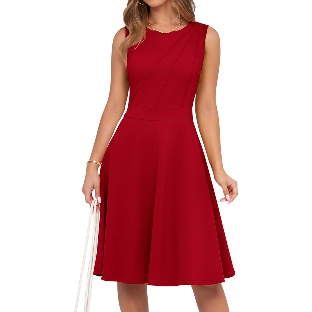 image:imageSureple Womens Summer Cocktail Dresses 2026 Sleeveless Casual Fitted Tank Beach Swing ALine SundressAburgundy