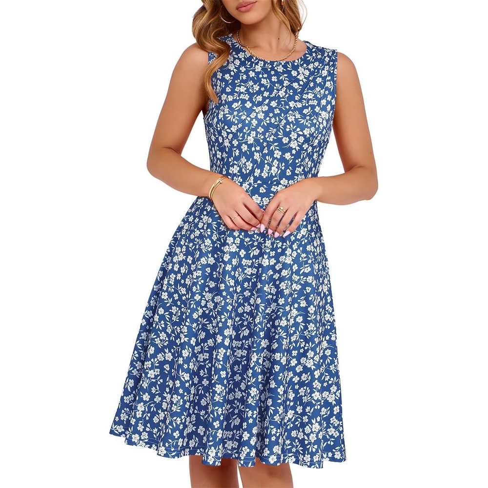 image:imageSureple Womens Summer Cocktail Dresses 2026 Sleeveless Casual Fitted Tank Beach Swing ALine SundressBnavy Floral 11