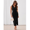 Sureple Bodycon Midi Dress for Women Party Sleeveless V-Neck Wrap Knotted Waist Ruffles Slit Wedding Guest Dresses(A-black)