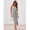 Sureple Bodycon Midi Dress for Women Party Sleeveless V-Neck Wrap Knotted Waist Ruffles Slit Wedding Guest Dresses(A-gray)
