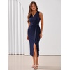 Sureple Bodycon Midi Dress for Women Party Sleeveless V-Neck Wrap Knotted Waist Ruffles Slit Wedding Guest Dresses(A-navy Blue)