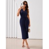 Sureple Bodycon Midi Dress for Women Party Sleeveless V-Neck Wrap Knotted Waist Ruffles Slit Wedding Guest Dresses(A-navy Blue)