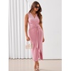 Sureple Bodycon Midi Dress for Women Party Sleeveless V-Neck Wrap Knotted Waist Ruffles Slit Wedding Guest Dresses(A-pink)