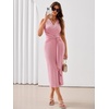 Sureple Bodycon Midi Dress for Women Party Sleeveless V-Neck Wrap Knotted Waist Ruffles Slit Wedding Guest Dresses(A-pink)