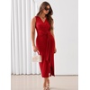 Sureple Bodycon Midi Dress for Women Party Sleeveless V-Neck Wrap Knotted Waist Ruffles Slit Wedding Guest Dresses(A-red)