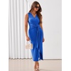 Sureple Bodycon Midi Dress for Women Party Sleeveless V-Neck Wrap Knotted Waist Ruffles Slit Wedding Guest Dresses(A-royal Blue)