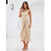 Sureple Bodycon Midi Dress for Women Scoop Neck Tank Sleeveless Faux Wrap Tied Waist Summer Wedding Guest Dresses(A-apricot)