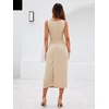 Sureple Bodycon Midi Dress for Women Scoop Neck Tank Sleeveless Faux Wrap Tied Waist Summer Wedding Guest Dresses(A-apricot)