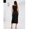 Sureple Bodycon Midi Dress for Women Scoop Neck Tank Sleeveless Faux Wrap Tied Waist Summer Wedding Guest Dresses(A-black)