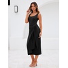 Sureple Bodycon Midi Dress for Women Scoop Neck Tank Sleeveless Faux Wrap Tied Waist Summer Wedding Guest Dresses(A-black)