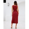 Sureple Bodycon Midi Dress for Women Scoop Neck Tank Sleeveless Faux Wrap Tied Waist Summer Wedding Guest Dresses(A-burgundy)