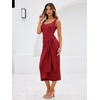 Sureple Bodycon Midi Dress for Women Scoop Neck Tank Sleeveless Faux Wrap Tied Waist Summer Wedding Guest Dresses(A-burgundy)