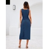 Sureple Bodycon Midi Dress for Women Scoop Neck Tank Sleeveless Faux Wrap Tied Waist Summer Wedding Guest Dresses(A-denim Blue)