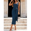 Sureple Bodycon Midi Dress for Women Scoop Neck Tank Sleeveless Faux Wrap Tied Waist Summer Wedding Guest Dresses(A-denim Blue)