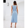 Sureple Bodycon Midi Dress for Women Scoop Neck Tank Sleeveless Faux Wrap Tied Waist Summer Wedding Guest Dresses(A-light Blue)