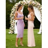 Sureple Bodycon Midi Dress for Women Scoop Neck Tank Sleeveless Faux Wrap Tied Waist Summer Wedding Guest Dresses(A-violet)
