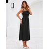 Sureple Long Dresses for Women 2026 Sleeveless Ruched Bust Swing Aline Fitted Spaghetti Strap Sundress with Pockets(A-black)