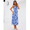Sureple Long Dresses for Women 2026 Sleeveless Ruched Bust Swing Aline Fitted Spaghetti Strap Sundress with Pockets(B-light Blue F 05)