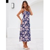Sureple Long Dresses for Women 2026 Sleeveless Ruched Bust Swing Aline Fitted Spaghetti Strap Sundress with Pockets(B-navy Floral 04)
