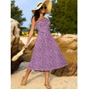 Sureple Long Dresses for Women 2026 Sleeveless Ruched Bust Swing Aline Fitted Spaghetti Strap Sundress with Pockets(B-purple W Floral)