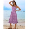 Sureple Long Dresses for Women 2026 Sleeveless Ruched Bust Swing Aline Fitted Spaghetti Strap Sundress with Pockets(B-purple W Floral)