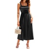 Sureple Midi Dresses for Women 2026 Spring Square Neck Tank Sleeveless A Line Casual Summer Sundresses with Pockets(A-black)