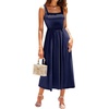 Sureple Midi Dresses for Women 2026 Spring Square Neck Tank Sleeveless A Line Casual Summer Sundresses with Pockets(A-navy Blue)