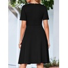 Sureple Semi Formal Dresses for Women Wedding Guest Summer V Neck Short Sleeve Fit and Flare Knee Length Dress with Pockets(A-black)