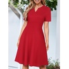 Sureple Semi Formal Dresses for Women Wedding Guest Summer V Neck Short Sleeve Fit and Flare Knee Length Dress with Pockets(A-burgundy)