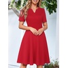 Sureple Semi Formal Dresses for Women Wedding Guest Summer V Neck Short Sleeve Fit and Flare Knee Length Dress with Pockets(A-burgundy)