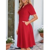 Sureple Semi Formal Dresses for Women Wedding Guest Summer V Neck Short Sleeve Fit and Flare Knee Length Dress with Pockets(A-burgundy)
